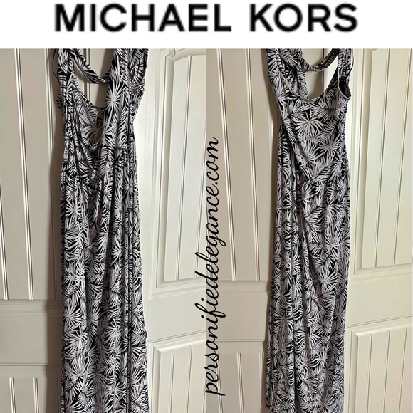 NEW Michael Kors Black/White Criss-Cross Back Long Maxi Dress Size XL - Picture 8 of 8